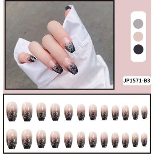 24Pcs Flame Printed Coffin Fake Nails Patch Glue Type Removable Long Paragraph Fashion Manicure Fully Covered Nail Decoration