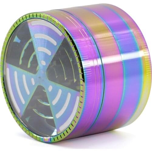 4 Layer Zinc Alloy Diameter 63MM Ice Blue Spice Grass Grinder Smoke Crusher Hand Crank Muller Mill Pollinator Chicha Wholesale