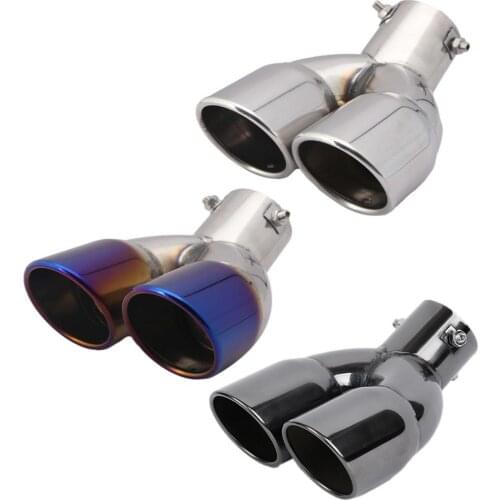 63mm Double Outlet Stainless Steel Chrome Car Muffler Exhaust Pipe Tip End Trim Modified Tail Throat Car Liner Pipe Silver Tools