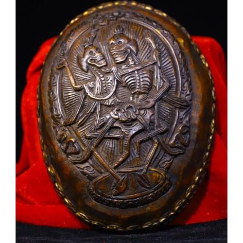 7"Tibet Buddhism Old Tibetan silver Skull Statue of Lord Shilin Eight treasures skull Bowl Kapala Cup Gabala Bowl