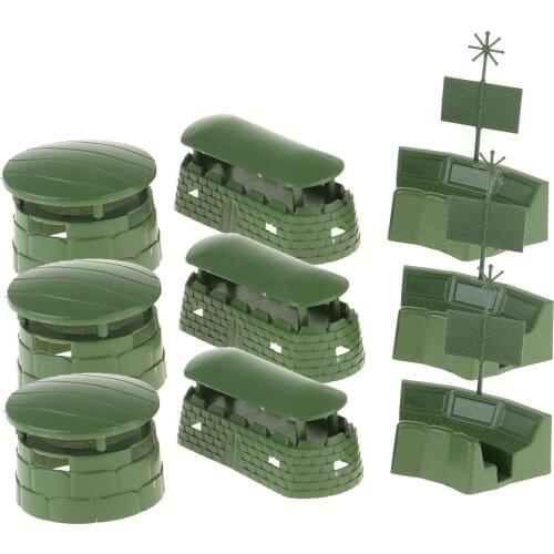 9pcs Military Bunkers and Radar Set Military Sand Table Model Sand Scene Boy Toys Army Green