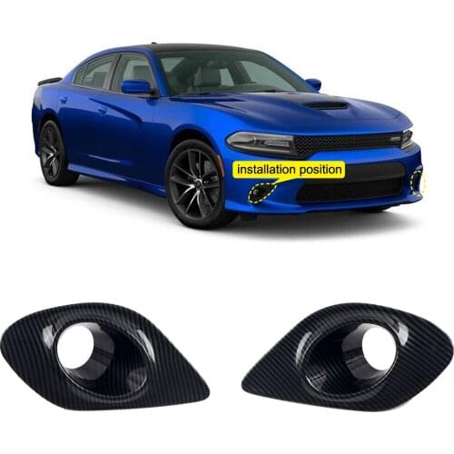 Car Accessories for Dodge Charger 2017 2018 2019 2020 ABS Carbon Fiber Front Fog Light Lamp Bezel Cover Trim 2pcs
