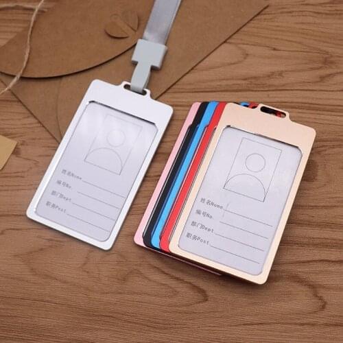 Free shipping 20pcs/lot customized logo ID card holder; aluminum alloy employees card holder with lanyard ID31