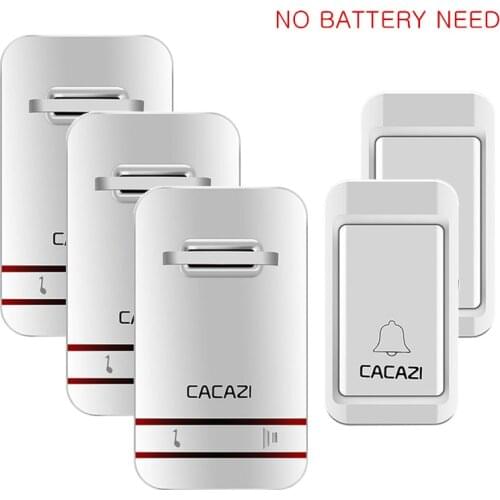 CACAZI Wireless Doorbell Self-Powered Waterproof LED Light No Battery Home Cordless Bell US EU UK Plug 1 2 Button 1 2 3 Receiver