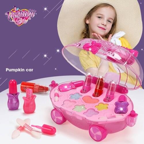 Safe washable kids makeup set make up pumpkin car kids makeup toys pretend play Toy for girls cosmetic box