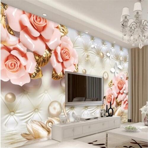 Beibehang Large Custom Wallpaper 3D Circle Soft Bag Rose Swan Living Room Backdrop Decorative Decoration