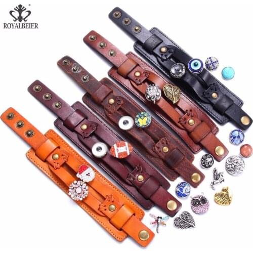 1pc Snap Button Bangle&Bracelet Punk Rock Bracelet Genuine Leather Bracelets Adjust Wrap Jewelry Buckle Pulseras For Men Women