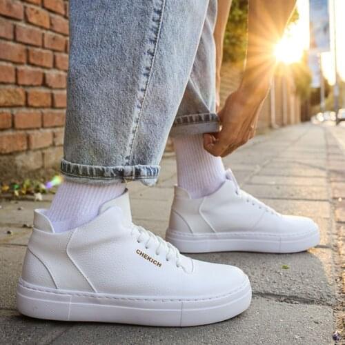 Chekich Men & Women Sneakers White Non-Leather Daily Shoes Laced Unisex Casual Wedding Walking Sport High Top Medium Height Base Vulcanized Air Lightweight Running Odorless Street Fashion CH004 V3