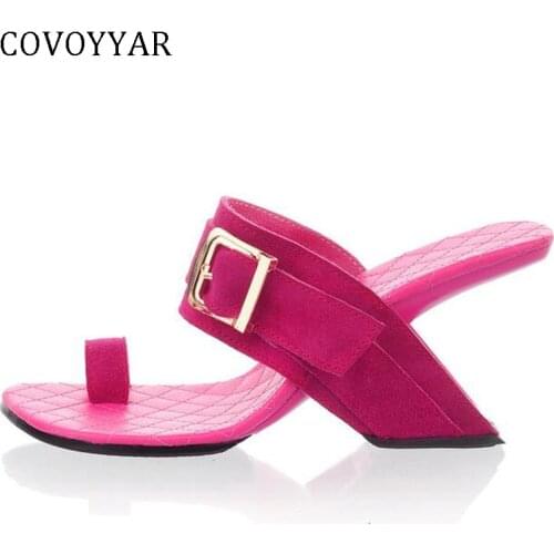 COVOYYAR 2021 Novelty Summer Women Slides Sandals Strange Thick High Heel Comfortable Buckle Flip Flops Toe Ring Slippers WSL35
