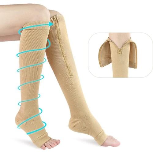 Breathable Stockings Women Elastic Zipper Middle Tube Stockings Leg Support Open Toe Compression Stockings Unisex Stockings