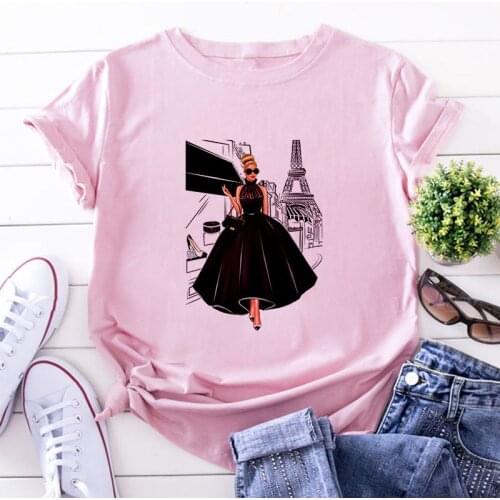 Harajuku T shirt Women Summer Fashion Beauty Print tshirt Casual Female T-shirt For Lady Pink Short Sleeve Tee Woman Top Clothes