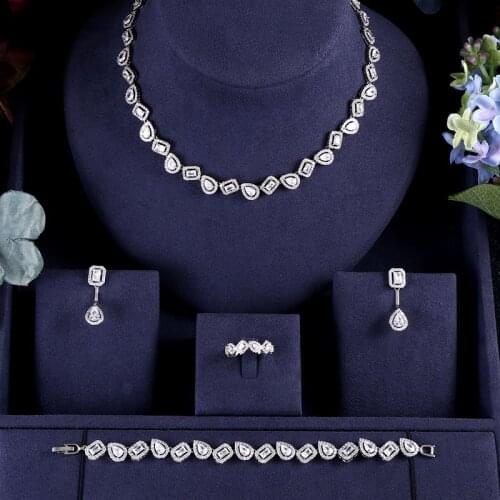 Janekelly Hotsale African 4pcs Bridal Jewelry Sets New Fashion Dubai Full Jewelry Set For Women Wedding Party Accessories Design