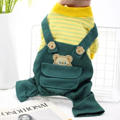 Cartoon Pet Dog Jumpsuit Striped Overalls Small Dog Clothes Winter Puppy Costume Outfit Yorkshire Pomeranian Poodle Cat Clothing