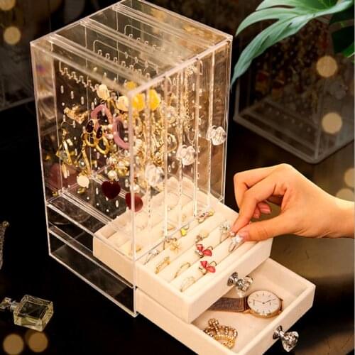 DustproofJewelry Storage Box Portable Earring Display Shelf Drawer Lady Necklace Bracelet Storage Box