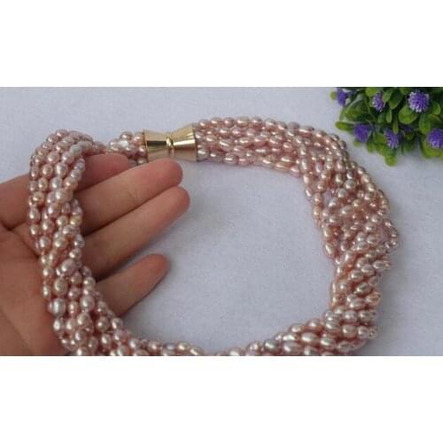 Beautiful 8 row Natural Purple Rice FW pearls necklace