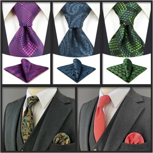 Colorful Paisley Stripes 160cm 63" Extra Long Size Neckties Mens Ties and Pocket Square Sets Silk Gifts Wedding Accessories