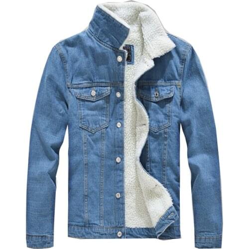Jacket mens winter warm casual mens Korean denim fleece jacket fashion retro mens black jeans