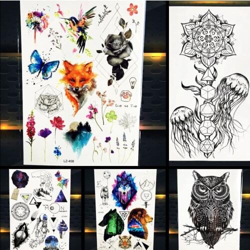 Fashion Owl Temporary Tattoo Women Makeup Tip Body Art Tattoo Arm Sleeve Wall Sticker 21x15CM Large Waterproof Fake Tattoos Owl