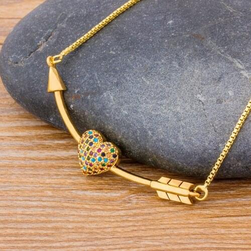 Fashion Tiny Heart Dainty Cupids Arrow Colorful Rhinestone Necklace Gold Color Choker Necklace For Women Pendant Jewelry Gift