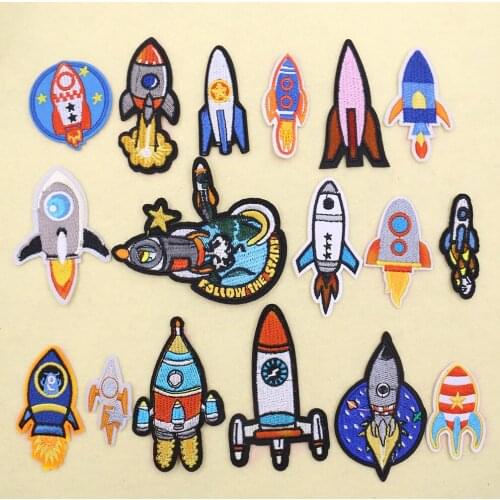 Cartoon Planet Space Astronaut Rocket Series Embroidery Cloth Appliques Iron On Patch On Clothes Accessories Badge Patch Sticke