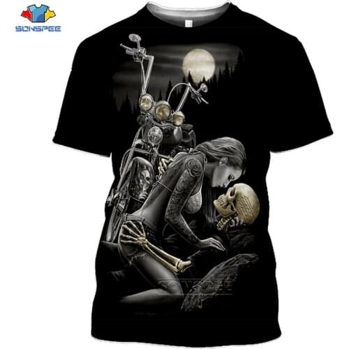 SONSPEE New Horror Funny Skull T-shirt Punk Style Oversized T Shirt Men 3D Print Summer O Neck Hip Hop Streetwear Short TShirts