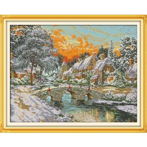 Warm snow township winter landscape pattern DIY cross stitch kit 14CT 11CT count printed canvas needlework set embroidery decor