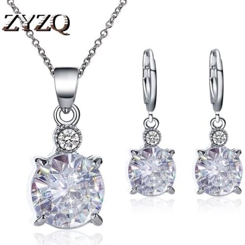 ZYZQ Classic Shiny Bright Crystal Cubic Zircon Stone Jewelry Sets Wedding Engagement Accessories Jewelry Sets Wholesale Lots