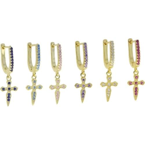 New Hot Fashion Jewelry Geometry Colorful cz Cross Earrings Womens Tassel 925 sterling silver anti allergy Metal Earring Gifts