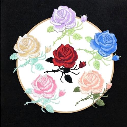 New Cute Colorful Rose Floral Applique Flowers Patch Embroidered Sew on Clothes Bags Handmade DIY Craft Ornament Fabric Sticker