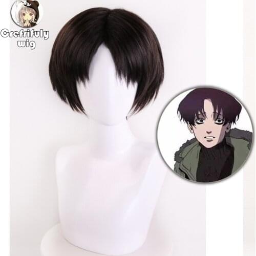 Killing Stalking Yoonbum Brown Black Short Cosplay Wig Men Heat Resistant Synthetic Hair Halloween Costume Wigs + Free Wig Cap