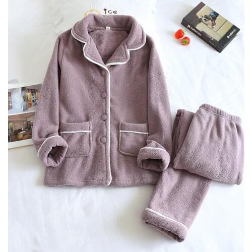 Couple Pajamas Set Winter Sleepwear Solid Flannel Lounge Pyjama Long Sleeve Ensemble Femme Thicken Warm Homewear Female Pijama