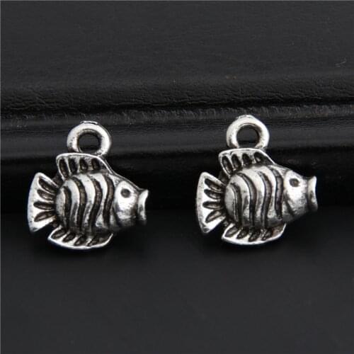 40pcs Silver Color Little fish charms Animal Pendant Necklace for DIY Bracelets wholesale Jewelry Making 12x13mm A2979