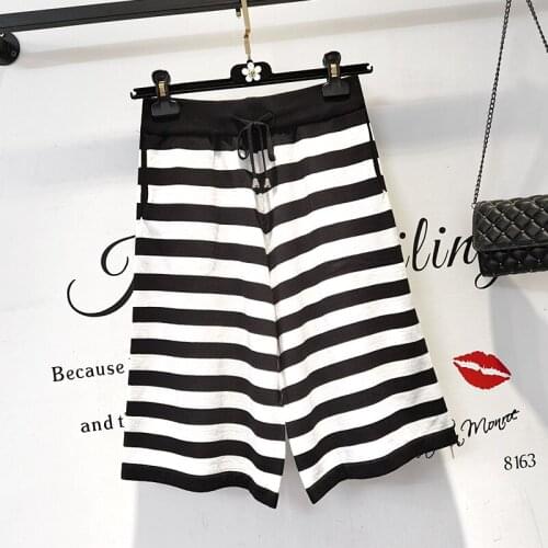 Striped Loose Knitted Fashion Zevity Basic High Waist Summer WomenS Casual Cycling Clothing Sports Fitness Shorts 2021