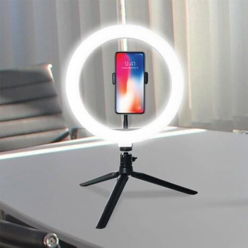 Photography LED Selfie Ring Light 26CM Dimmable Camera Phone Ring Lamp 10inch With Table Tripods For Makeup Video Live Studio