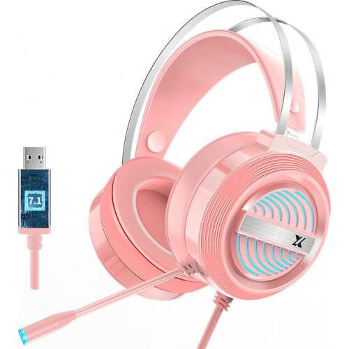 LED Pink Gaming Headphone 7.1 Professional Gaming Colorful Wired Headset With Microphone Pink Headphone For Laptop Computer