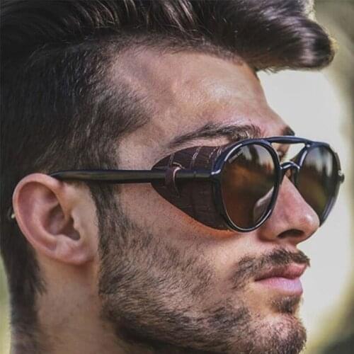 Trending Products 2021 Fashionable Double Beam Steampunk Sunglasses Male Uv400 Vintage WomenS Oval Glasses Lunnette Man Black