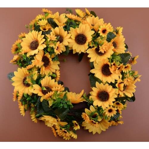 16" Fresh-looking Artificial Sunflower Garland Door Wreath Hanging Pendant for Home Wedding Festival Decoration High Quality