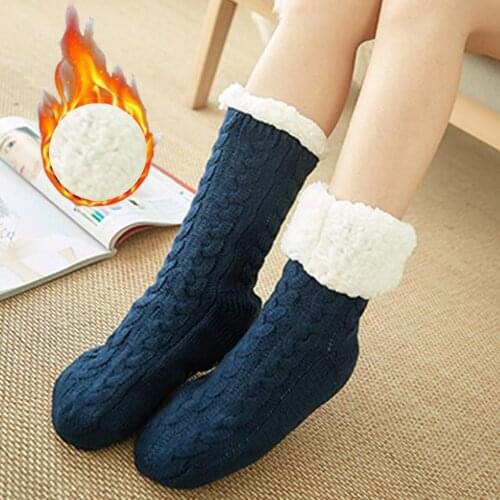 New Women Winter Socks Plus Cotton Thicken Warm Sock Non-Slip Solid Sleep Stocking Merry Christmas Girl Gift Home Floor Sock Hot