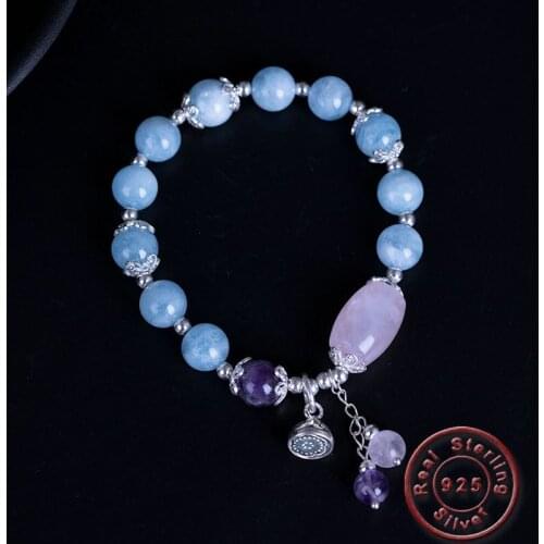 Amxiu DIY Natural Crystals Charm Bracelets Handmade Lotus Bracelet Real 925 Sterling Silver Jewelry Beads Bracelets For Women