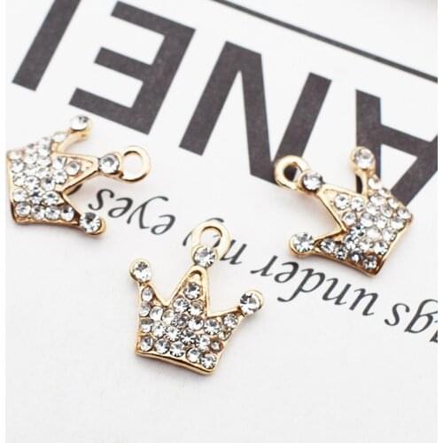 10pcs Full Clear Rhinestone Crown Alloy Charms Earring Making Gold Tone Metal Pendants For Bracelet Hair Jewelry Accessory YZ423