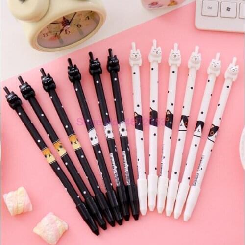 1000pcs/lot Korean Stationery Kawaii Cute Cat Pen Handles Creative Bent School Supplies Office 0.38mm Gel Pens Christmas gift
