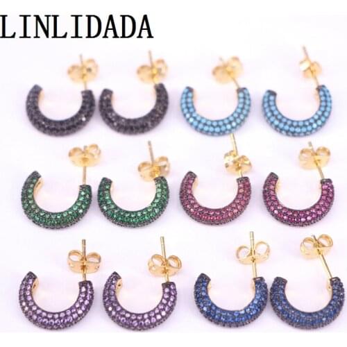 5Pairs, Trendy Jewelry for Women Charm C Earrings Rainbow CZ Gold Color Wedding Party Gifts