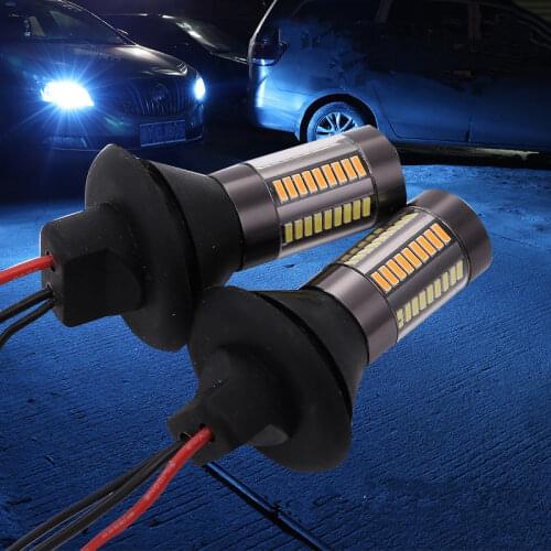 Car LED Dual-color Turn Signal Daytime Running Light Dual-mode Decoding 66 Lights 4014 White and Yellow Anti-stroboscopic Lights