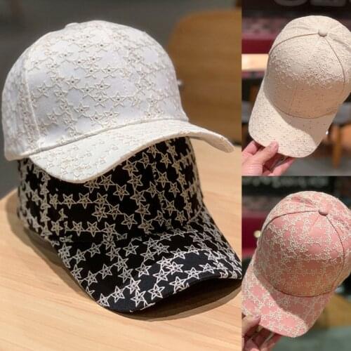 Baseball Cap Ponytail Embroidered Hat Sun Protection Unisex Summer Cap with Stars Color Optional Campus Caps