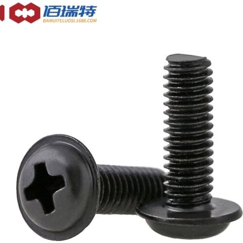 PWM Black round head with pad screw, screw, black zinc white nickel M2M2. 5M3M4 500Pcs