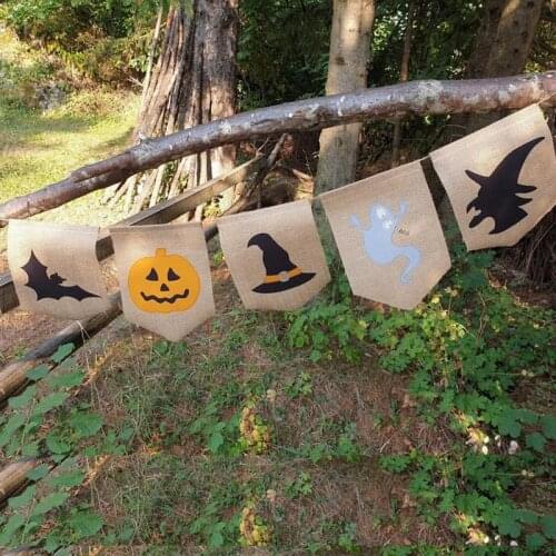 Trick or Treat Ghost Boo Pumpkin Witch Bats Rustic Halloween Party Fireplace Indoor Outdoor Decoration Burlap banner Photo props