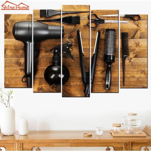 ShineHome-5 Pieces Canvas Art Prints Hair Salon Decoration Wall Painting Modular Haircut Tool Poster Picture Artwork Mass Effect