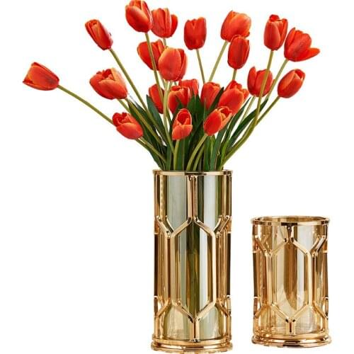 Creative American Glass Candle Holders Iron Vase Metal Gold Candlestick Living Room Flower Table Decorations Gift