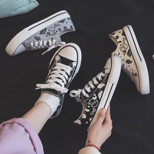 Women Canvas Shoes 2021 Fashion Dairy Cow Canvas Shoes Women Casual Shoes Women Lace Up Running Flat Shoes Zapatos De Mujer