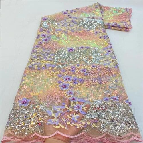 Beautiful French Mesh Tulle Lace Fabric African Embroidery Sequins Lace Fabric Nigerian Net Lace Fabric SL1336